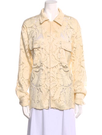 BODE Lace Pattern Long Sleeve Button-Up Top