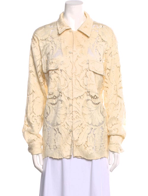 BODE Lace Pattern Long Sleeve Button-Up Top