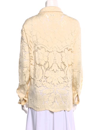 BODE Lace Pattern Long Sleeve Button-Up Top