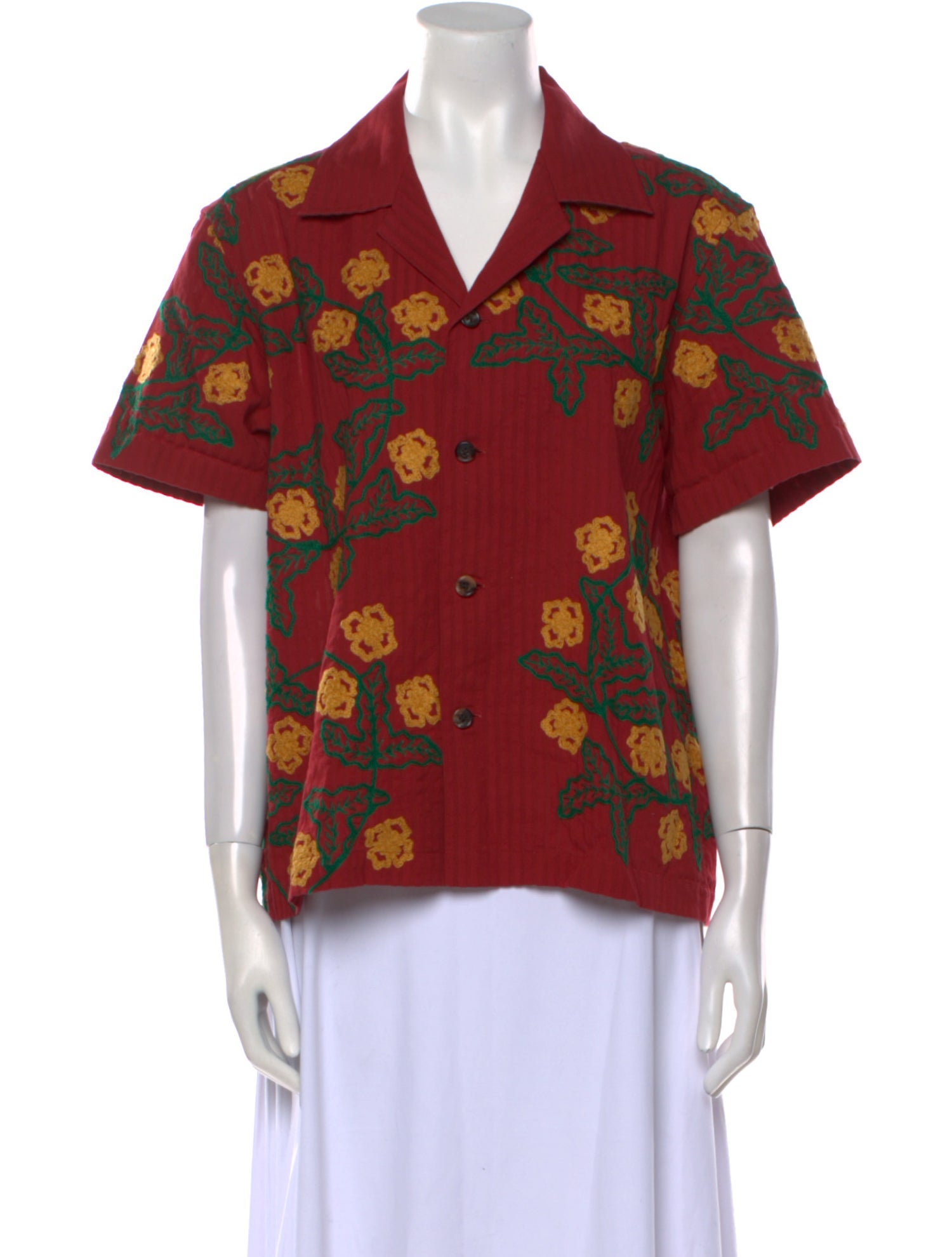 BODE Printed V-Neck Button-Up Top