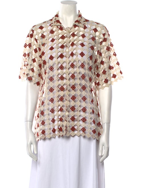 BODE Printed Short Sleeve Button-Up Top