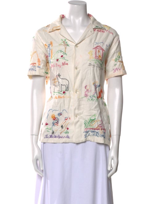 BODE Linen Printed Button-Up Top