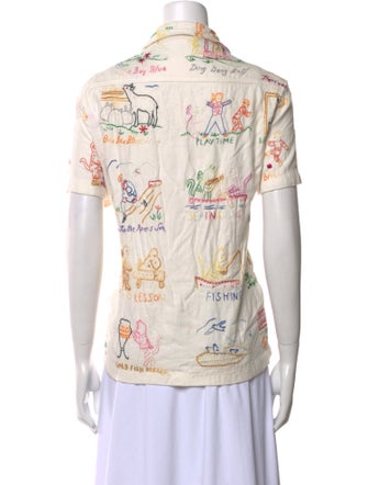 BODE Linen Printed Button-Up Top