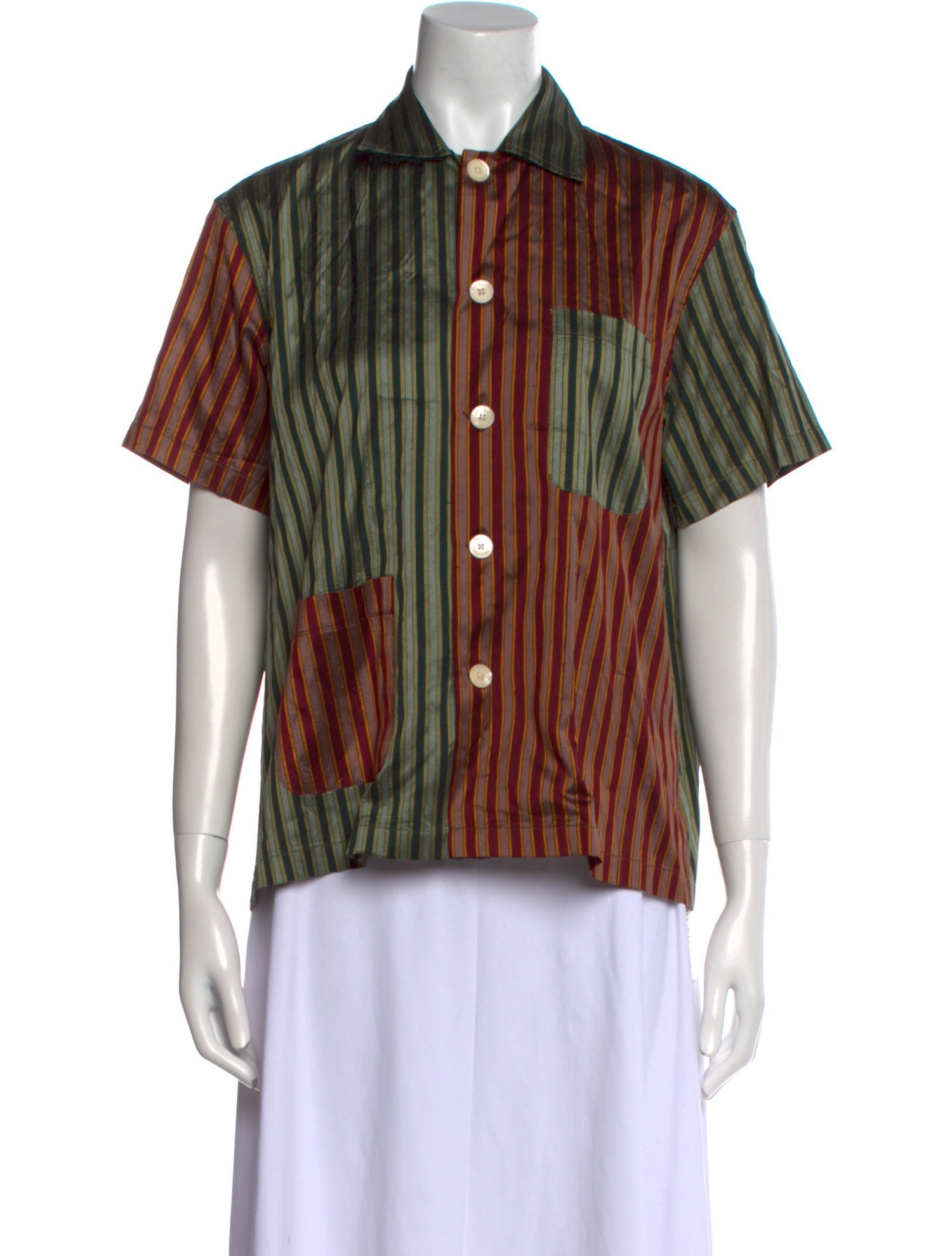 BODE Silk Striped Button-Up Top