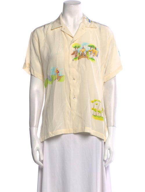 BODE Silk Graphic Print Button-Up Top