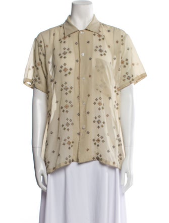 BODE Printed Short Sleeve Button-Up Top