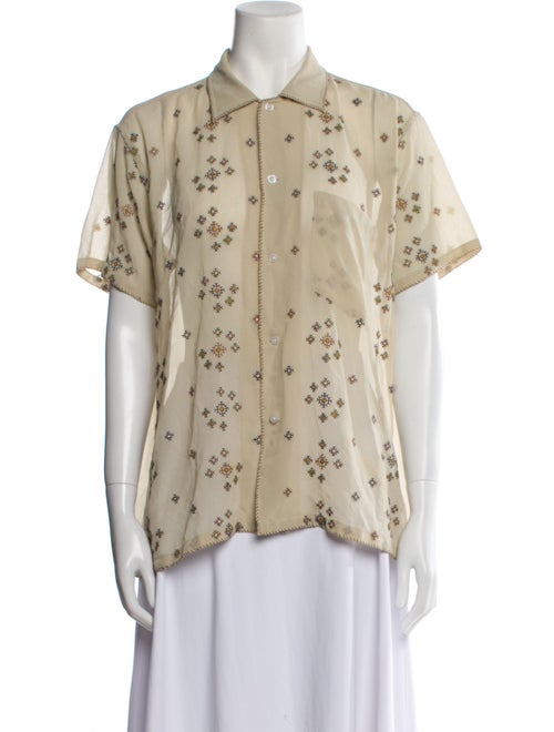 BODE Printed Short Sleeve Button-Up Top