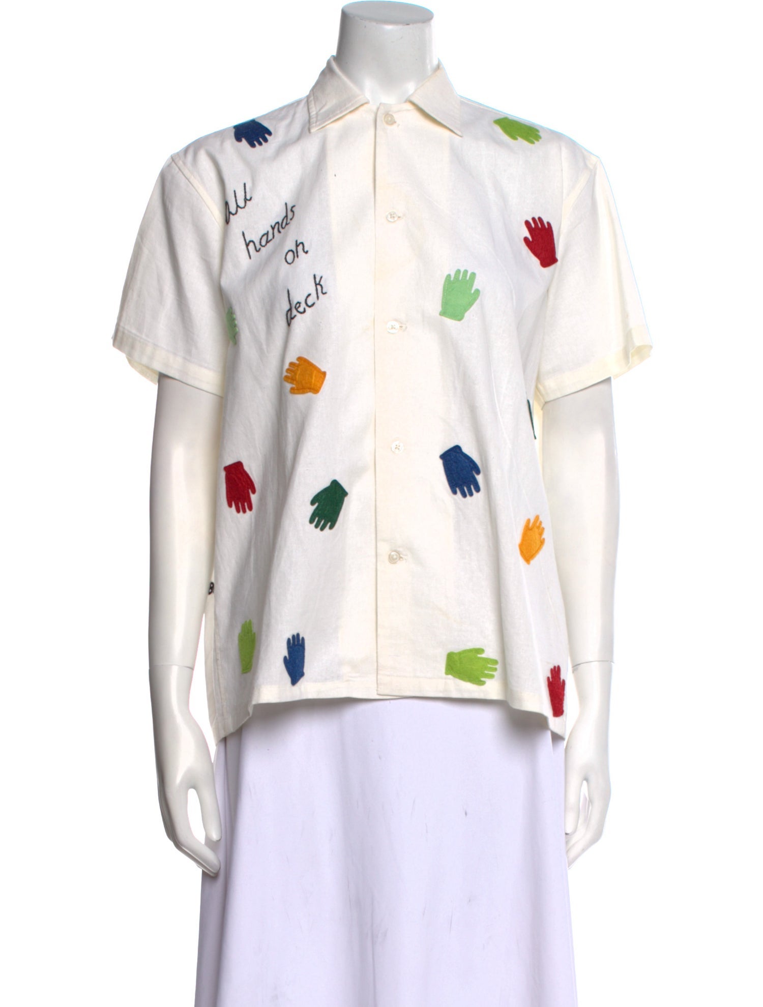 BODE Printed Short Sleeve Button-Up Top