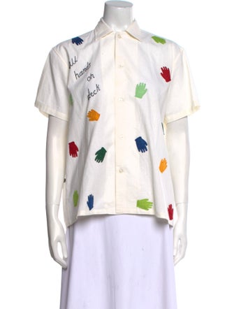 BODE Printed Short Sleeve Button-Up Top