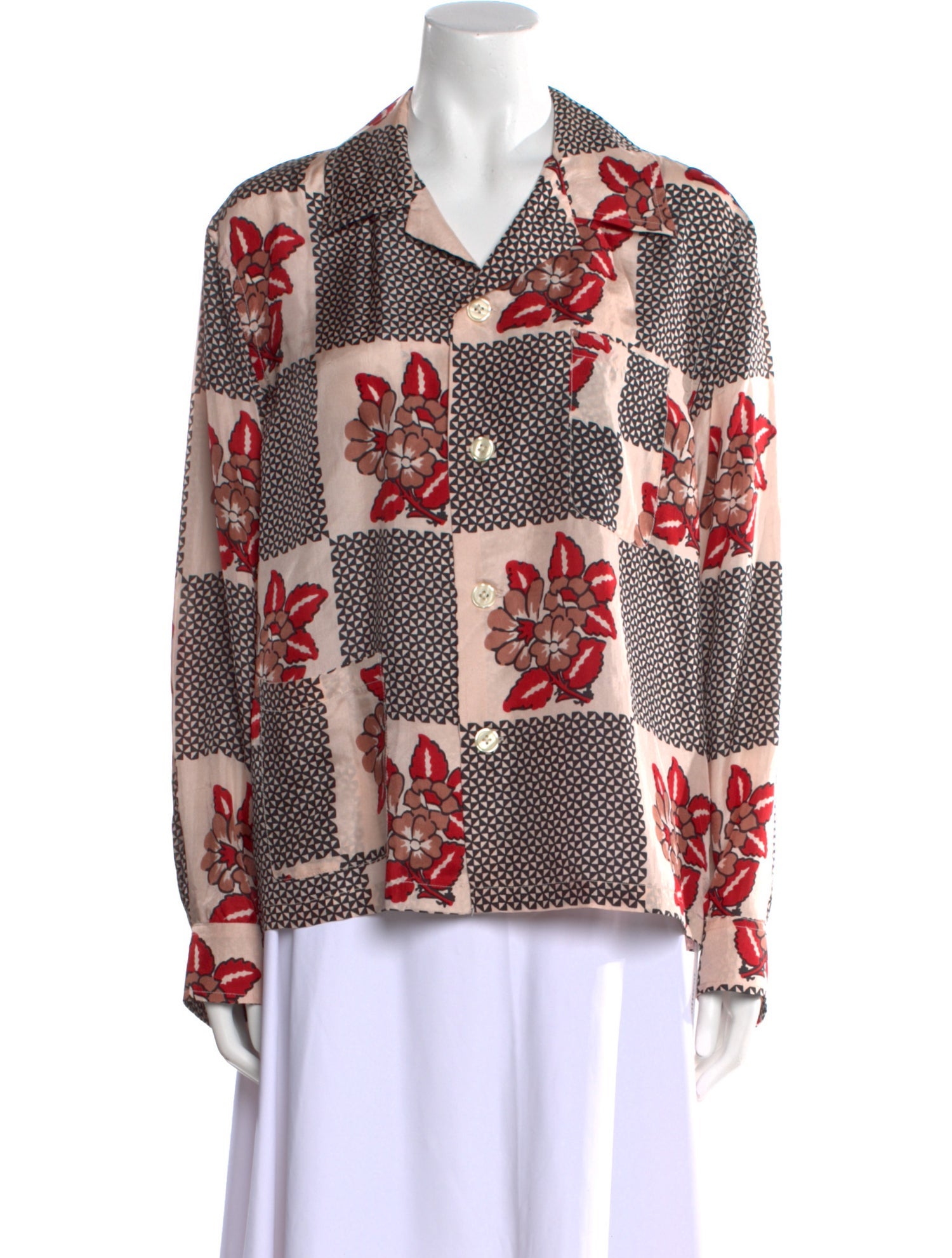 BODE Silk Printed Button-Up Top