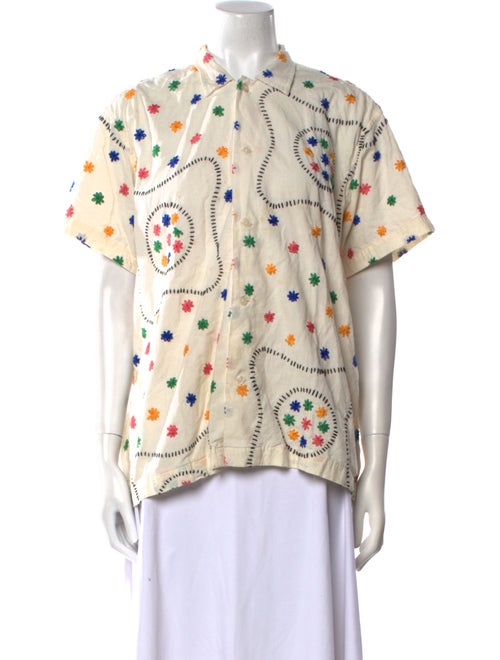 BODE Printed Mock Neck Button-Up Top