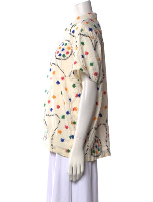 BODE Printed Mock Neck Button-Up Top