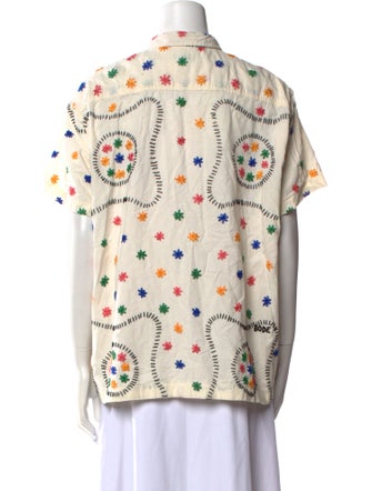 BODE Printed Mock Neck Button-Up Top