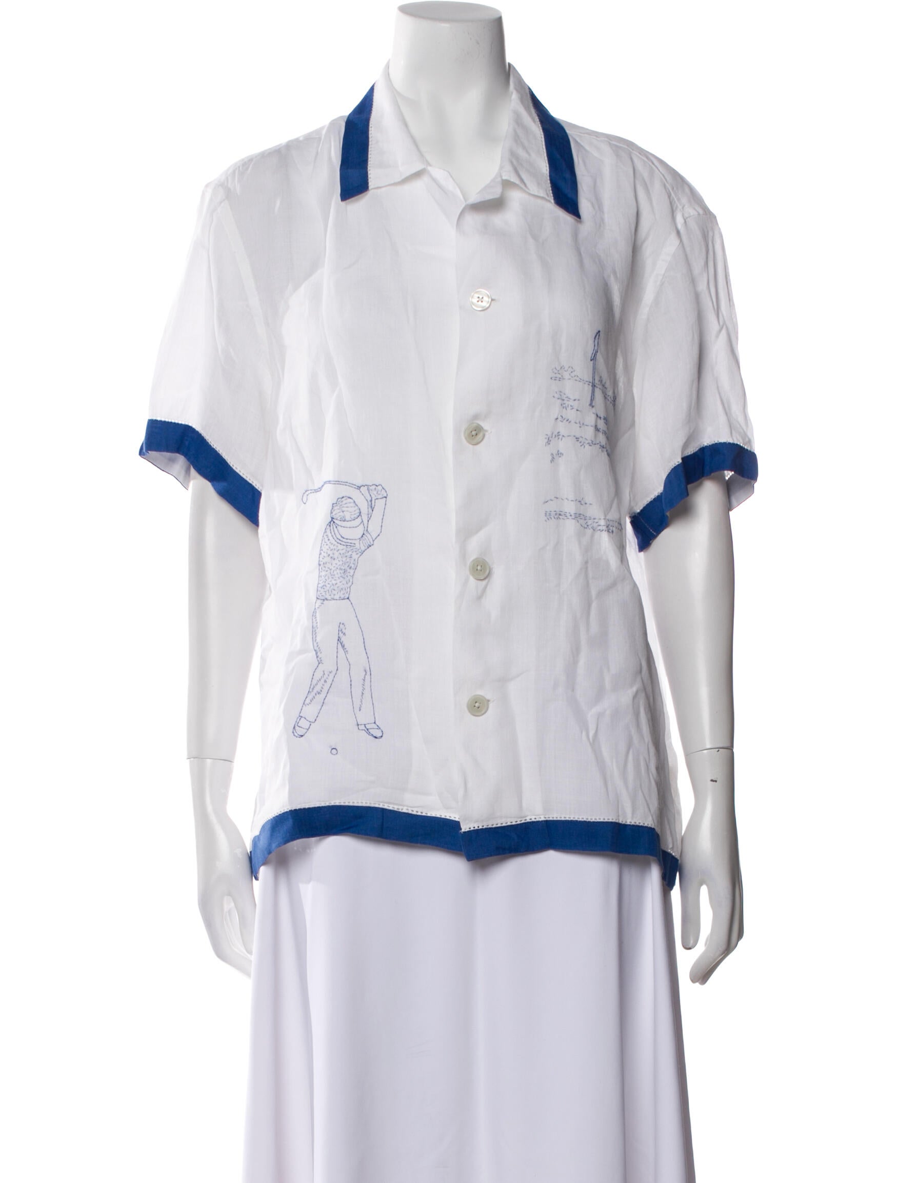 BODE Linen Short Sleeve Button-Up Top