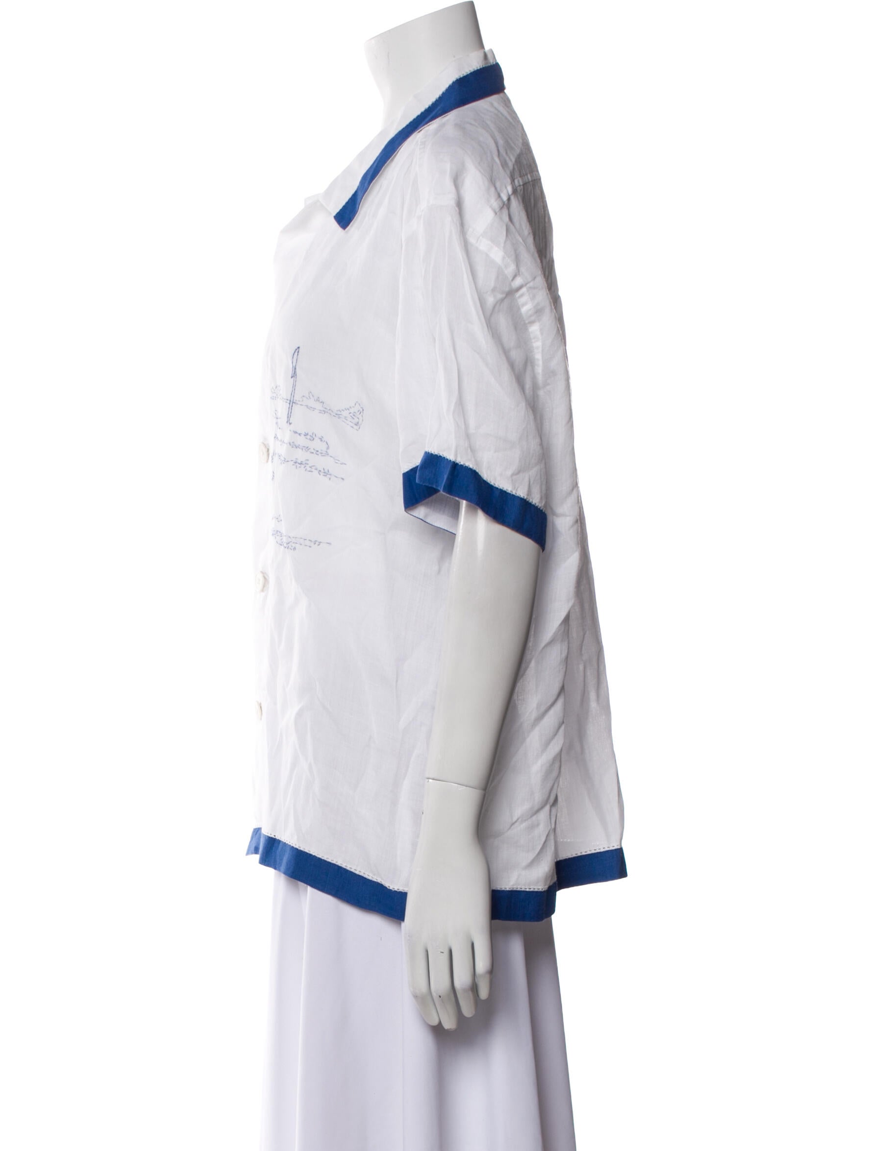 BODE Linen Short Sleeve Button-Up Top