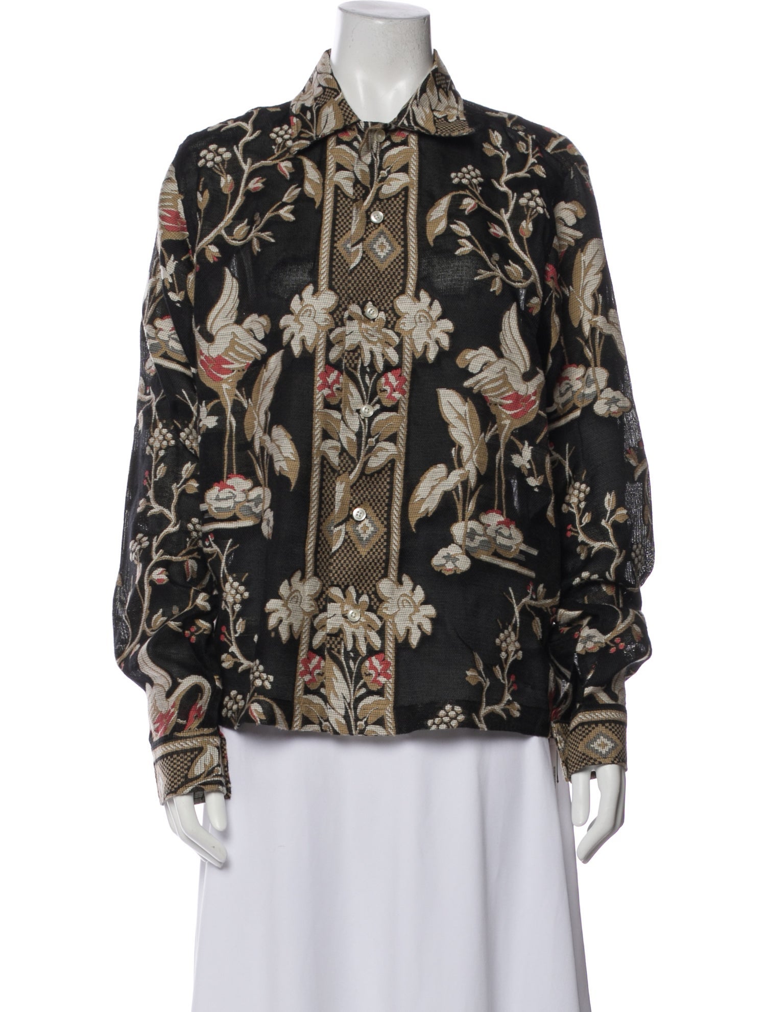 BODE Floral Print Long Sleeve Button-Up Top