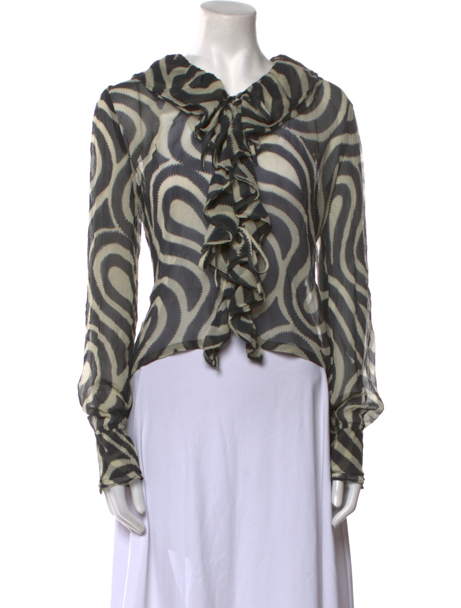 BODE Printed V-Neck Button-Up Top