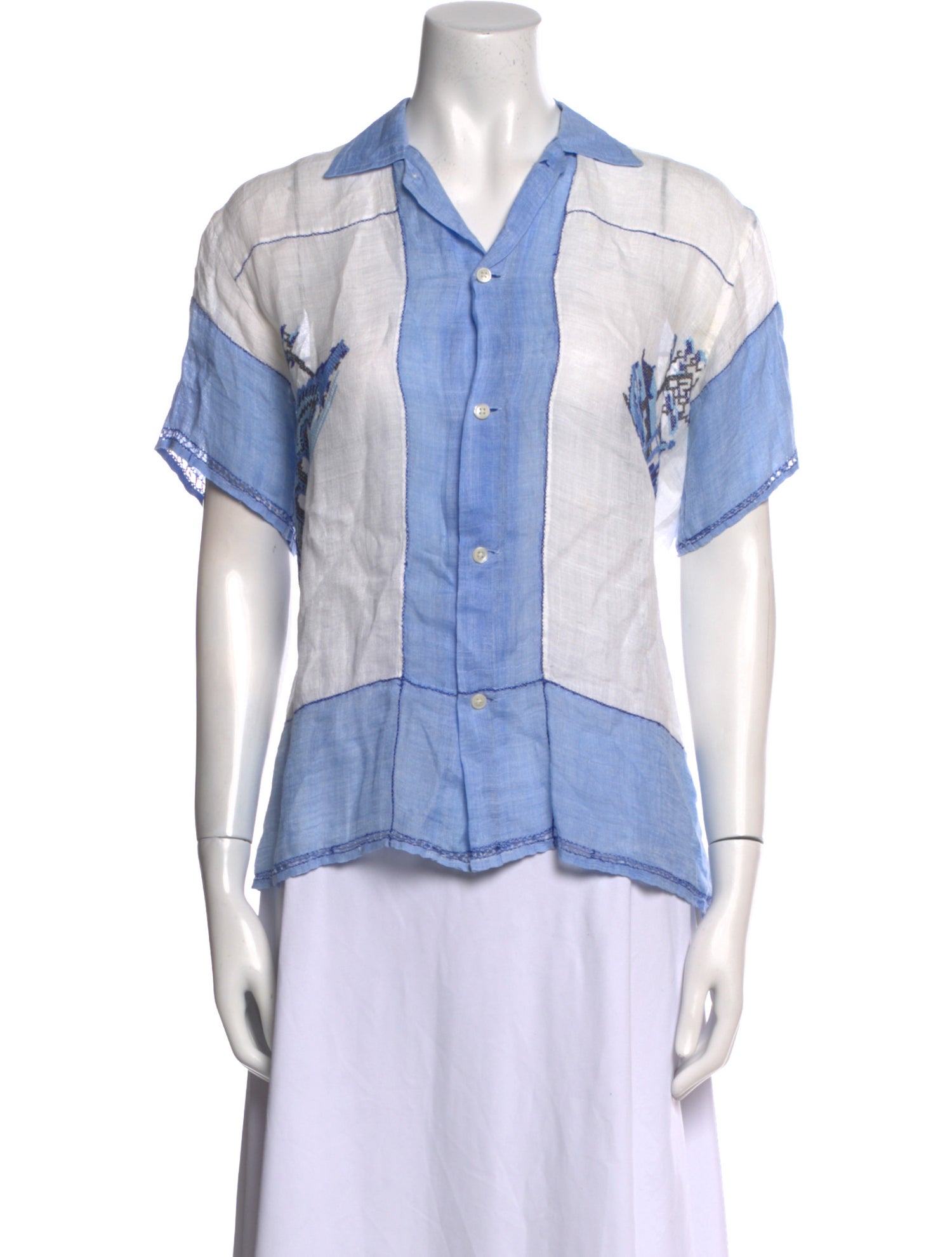 BODE Linen Short Sleeve Button-Up Top