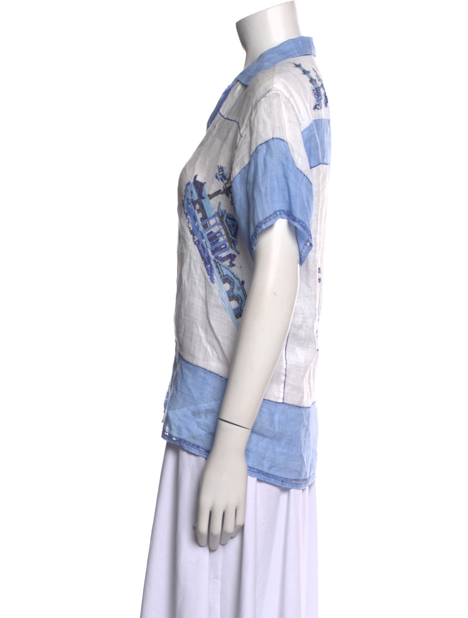 BODE Linen Short Sleeve Button-Up Top