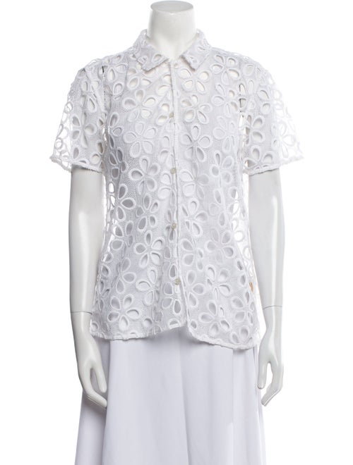 BODE Lace Pattern Short Sleeve Button-Up Top