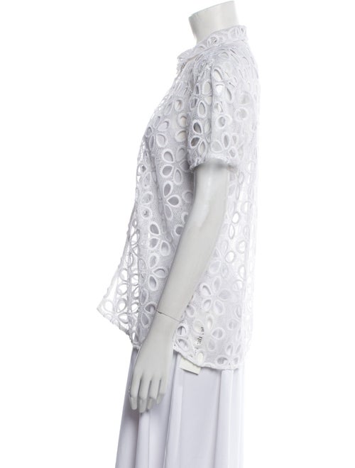 BODE Lace Pattern Short Sleeve Button-Up Top