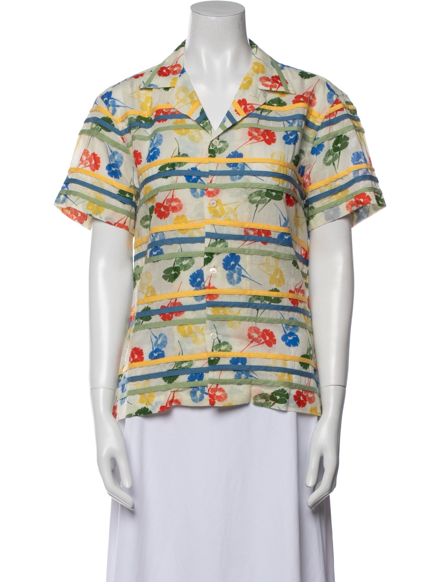 BODE Printed Short Sleeve Button-Up Top