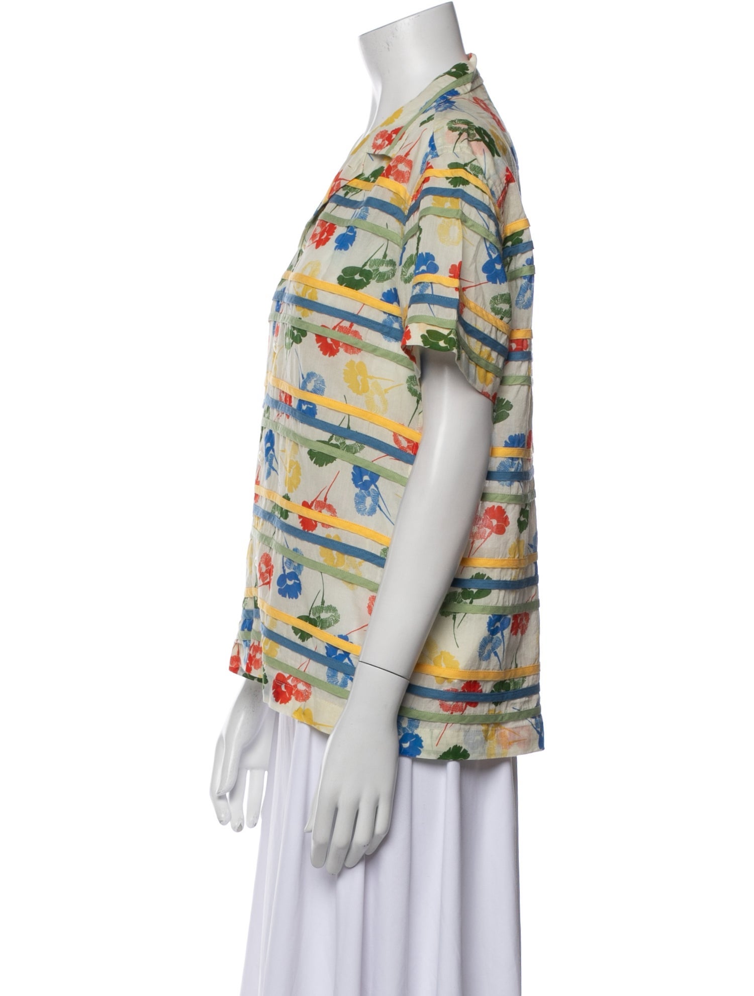 BODE Printed Short Sleeve Button-Up Top