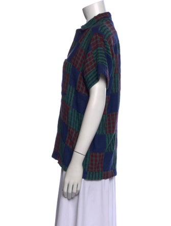 BODE Plaid Print Short Sleeve Button-Up Top