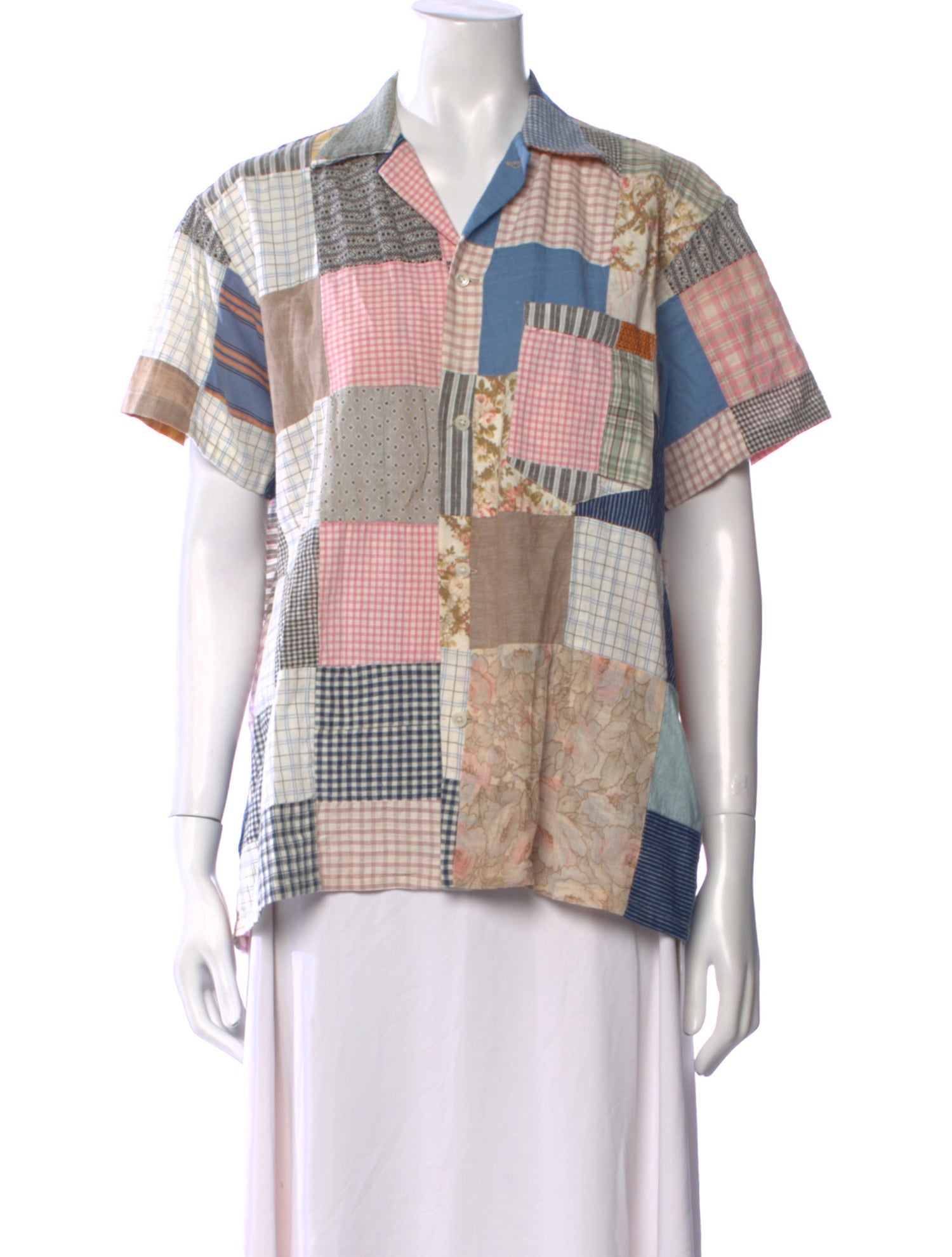 BODE Plaid Print Short Sleeve Button-Up Top