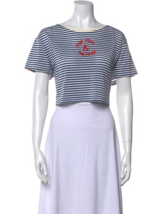 BODE Striped Bateau Neckline Crop Top