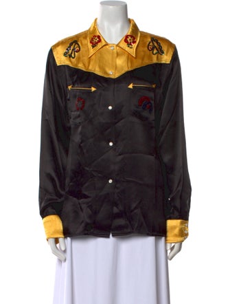 BODE Printed Long Sleeve Button-Up Top