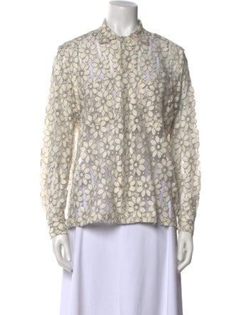 BODE Floral Print Mock Neck Button-Up Top