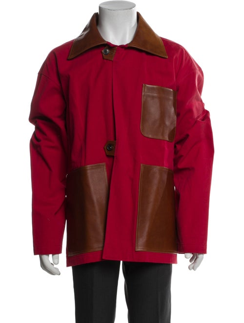 BODE Leather Colorblock Pattern Utility Jacket