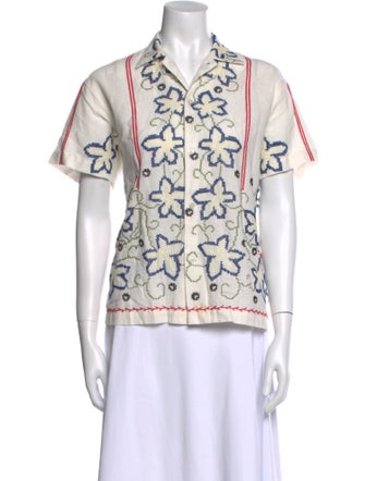 BODE Linen Floral Print Polo