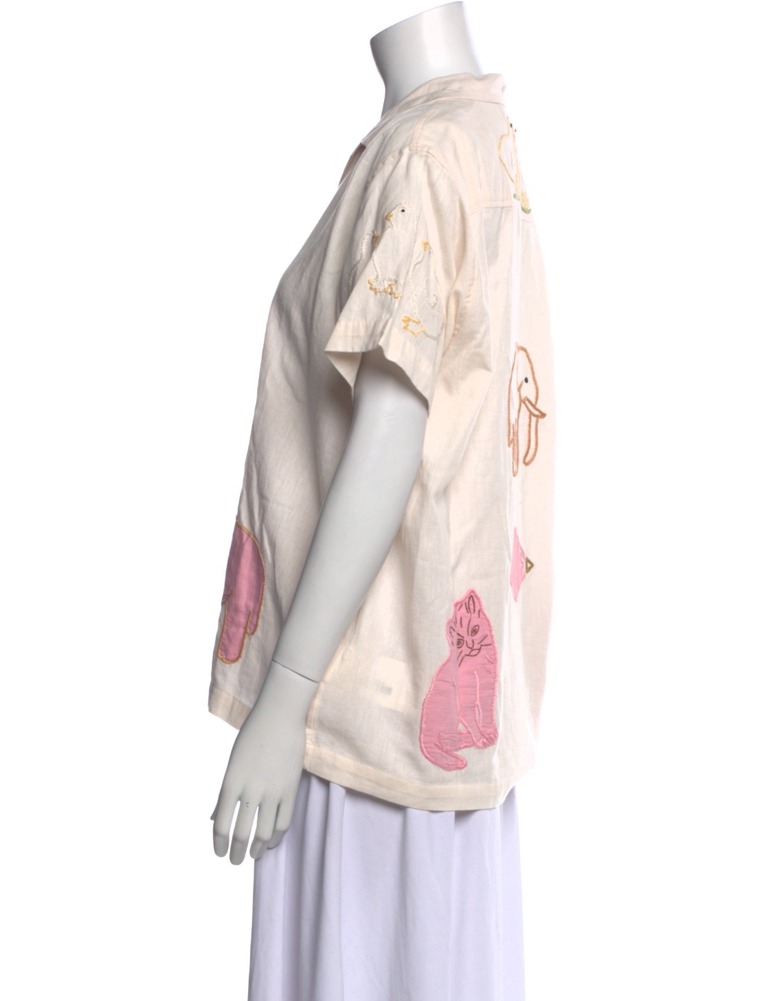 BODE Printed V-Neck Button-Up Top