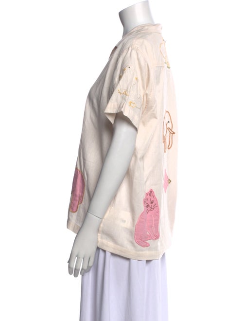 BODE Printed V-Neck Button-Up Top