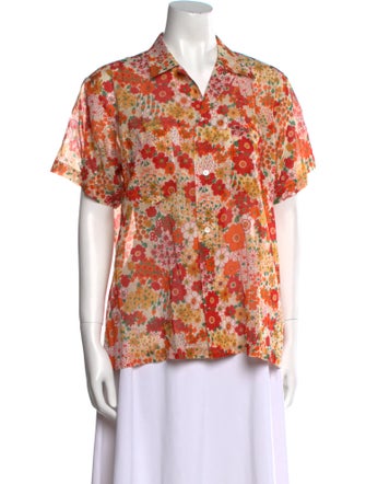 BODE Floral Print Short Sleeve Button-Up Top