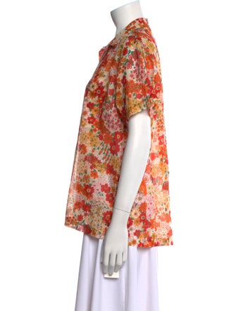 BODE Floral Print Short Sleeve Button-Up Top