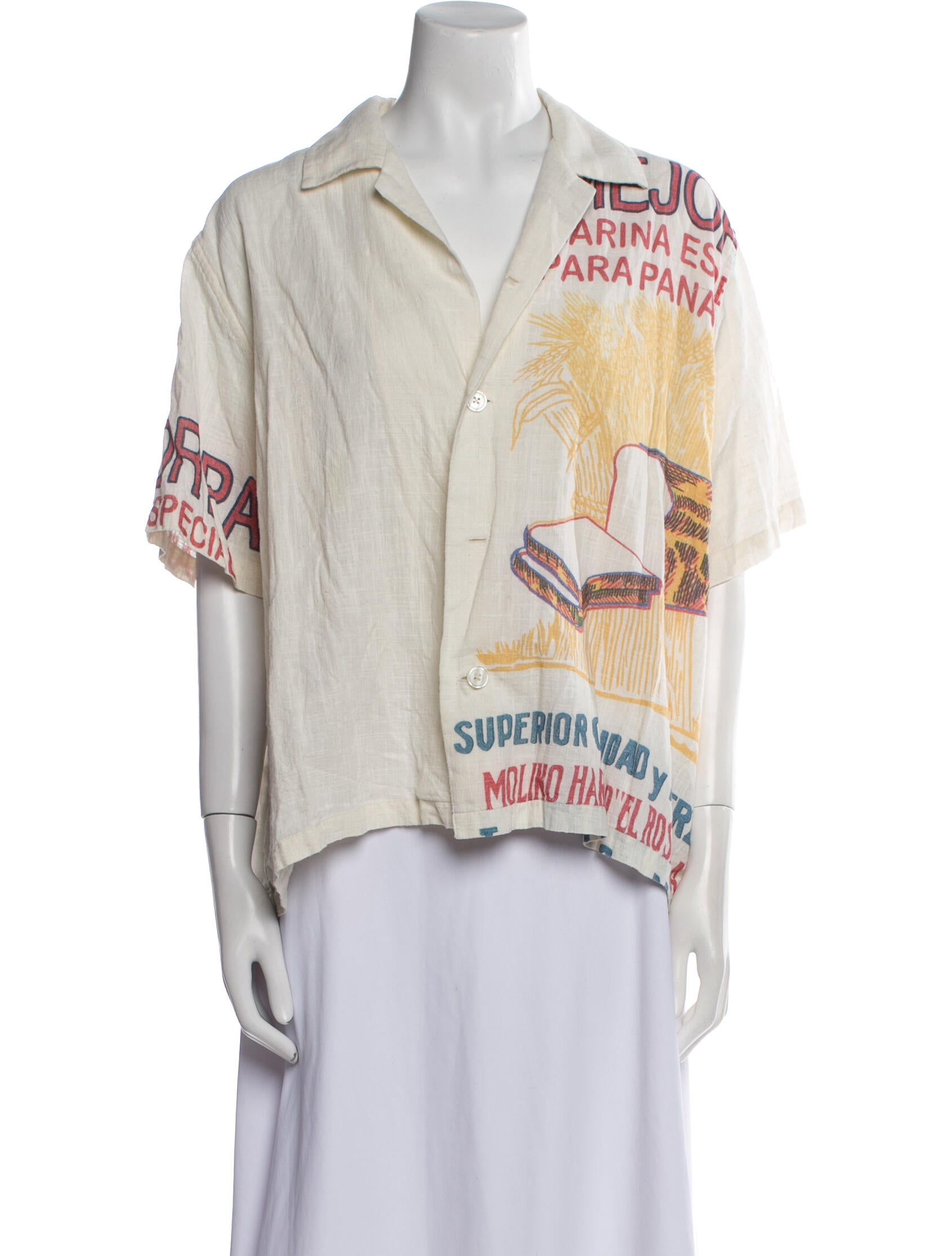 BODE Printed Short Sleeve Button-Up Top