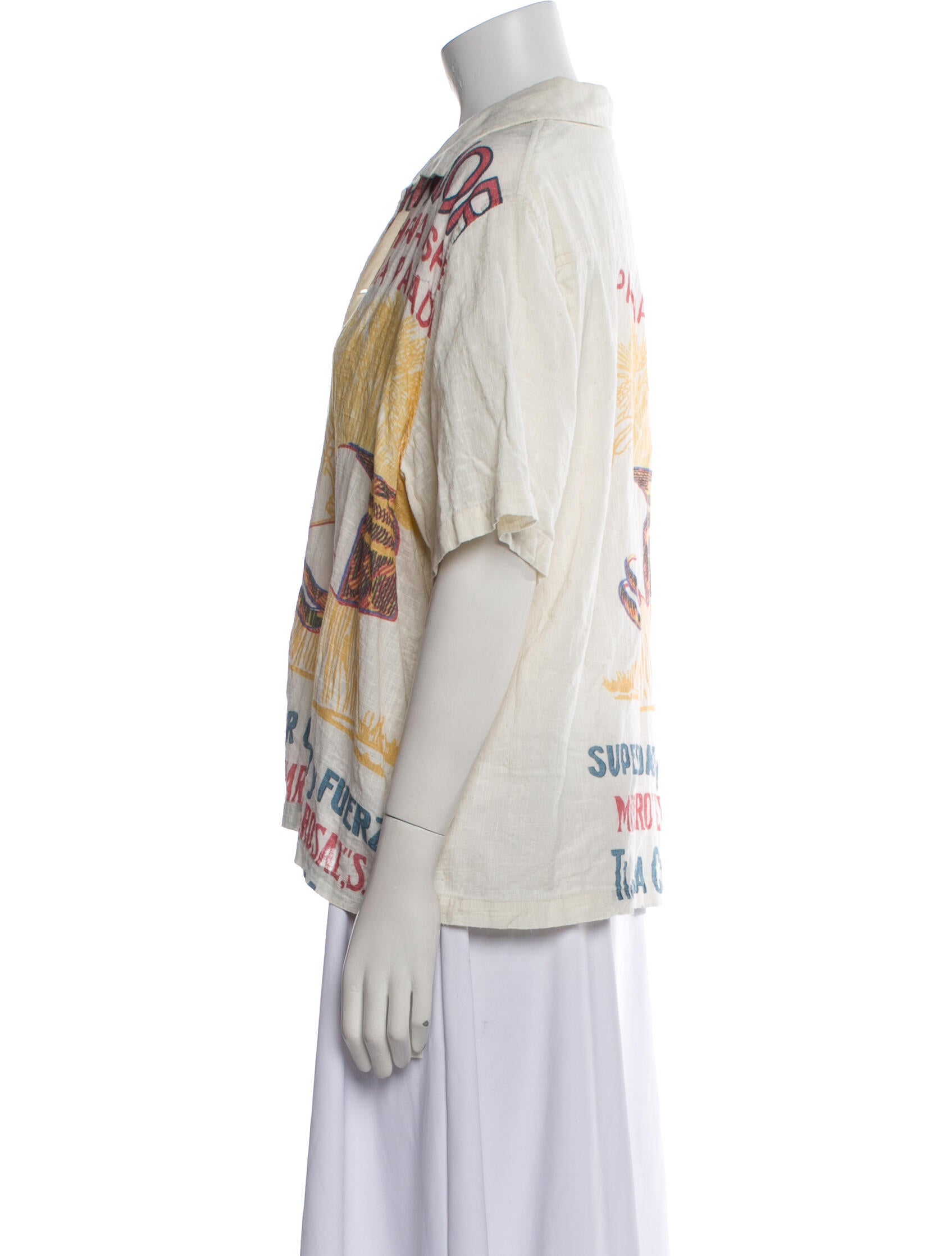 BODE Printed Short Sleeve Button-Up Top