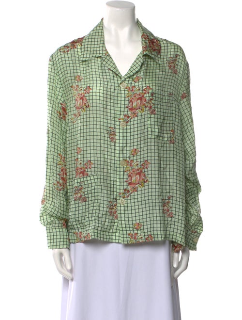 BODE Silk Plaid Print Button-Up Top