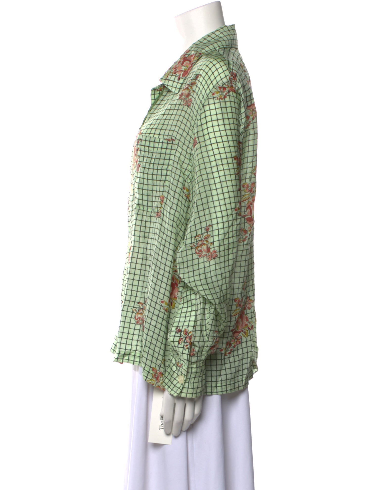 BODE Silk Plaid Print Button-Up Top