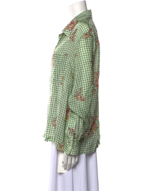 BODE Silk Plaid Print Button-Up Top