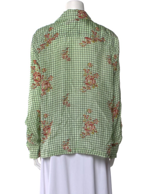 BODE Silk Plaid Print Button-Up Top
