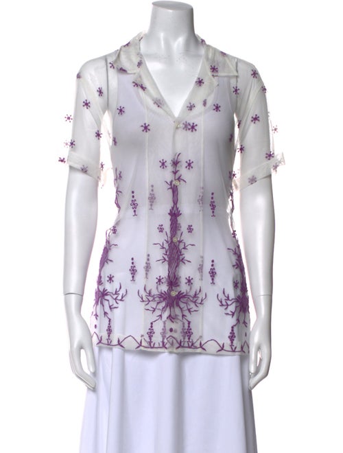 BODE Printed V-Neck Button-Up Top