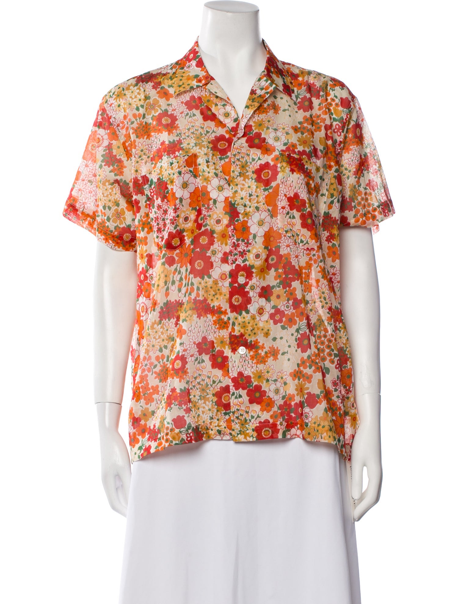 BODE Floral Print Short Sleeve Button-Up Top