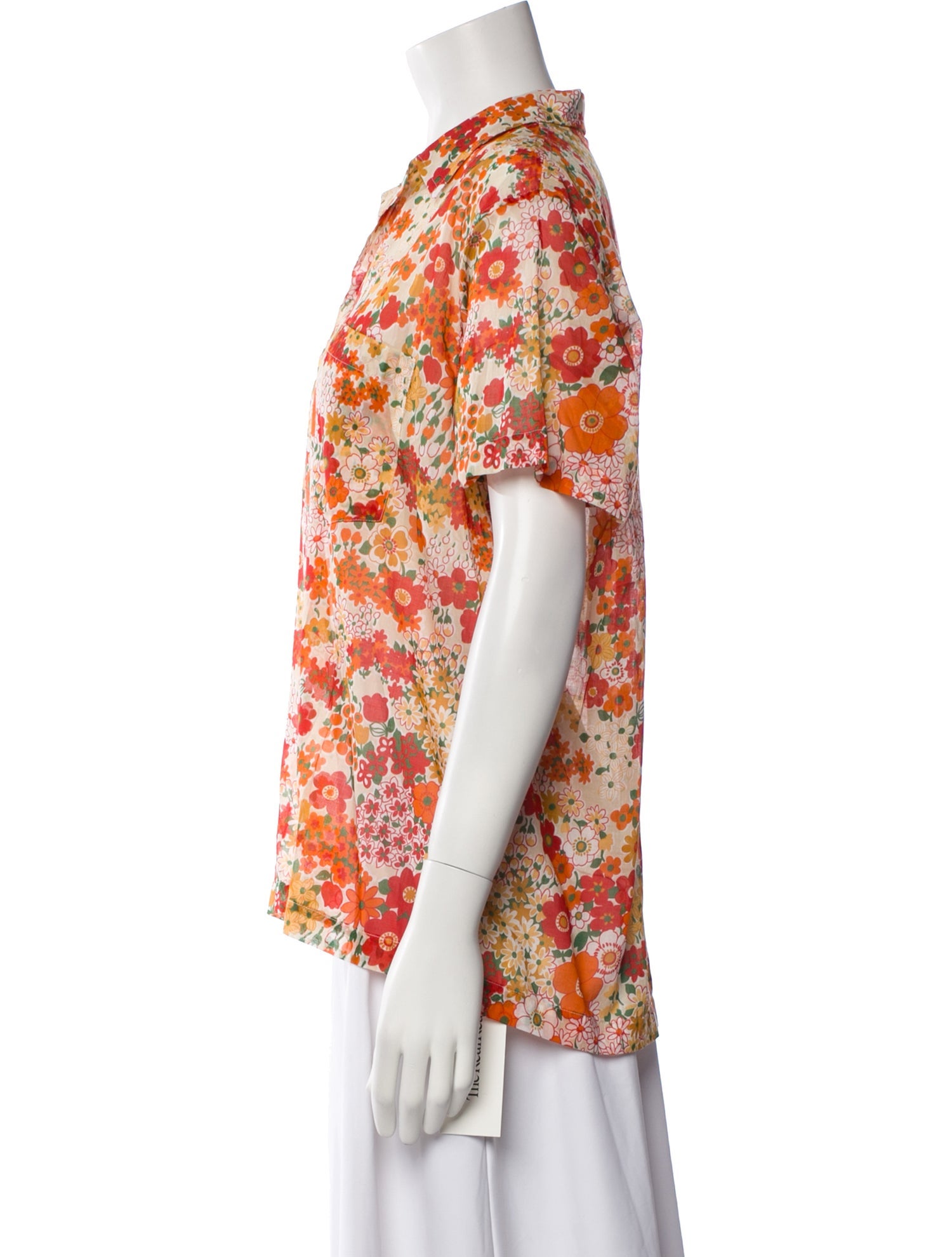 BODE Floral Print Short Sleeve Button-Up Top