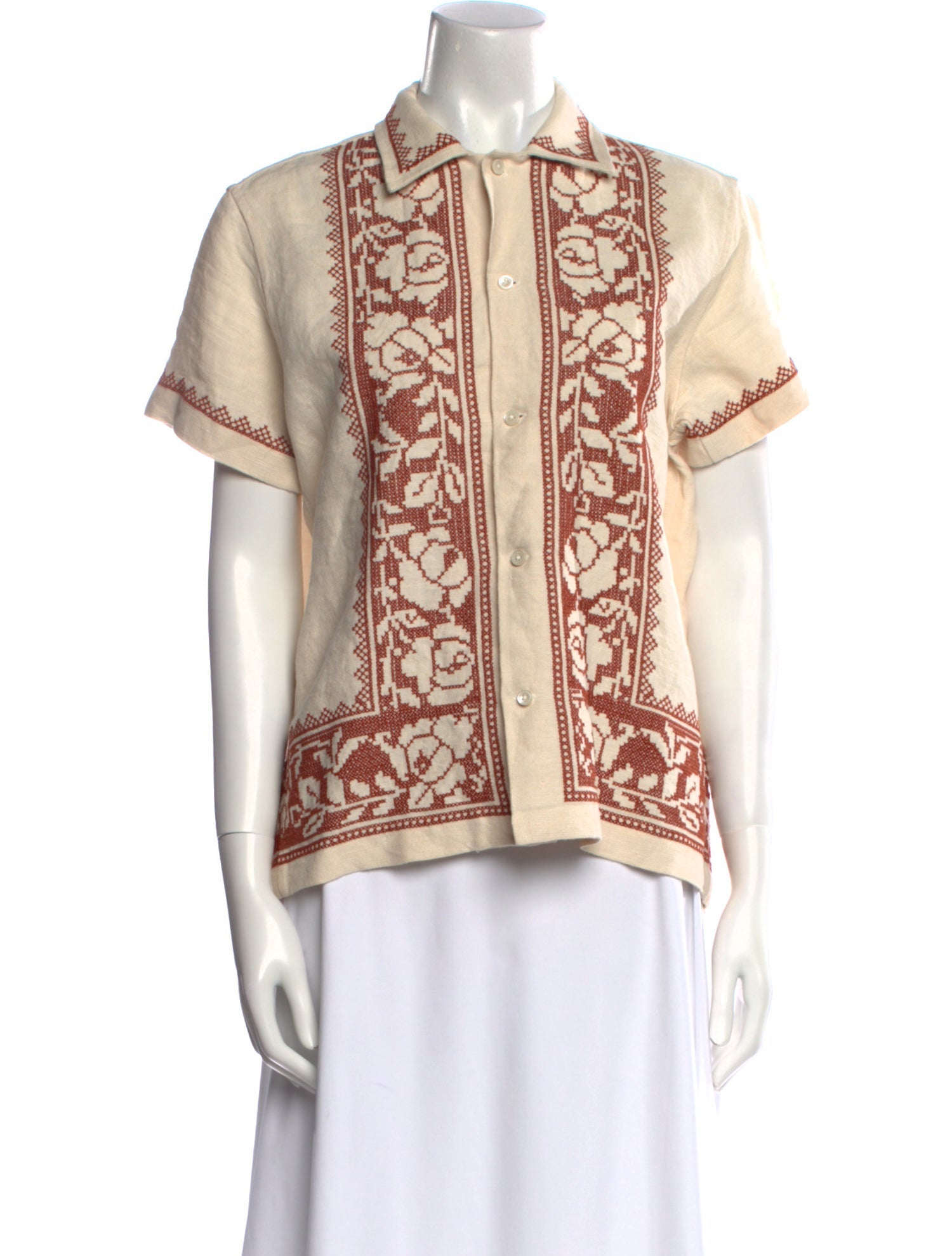 BODE Linen Printed Button-Up Top