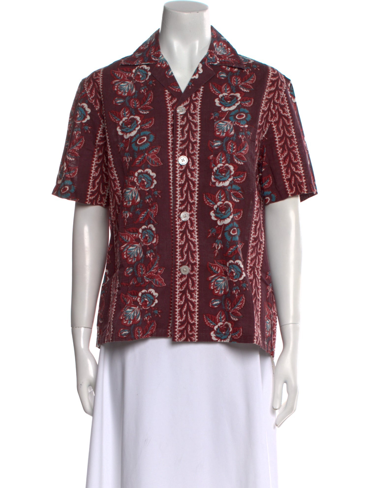 BODE Printed Short Sleeve Button-Up Top