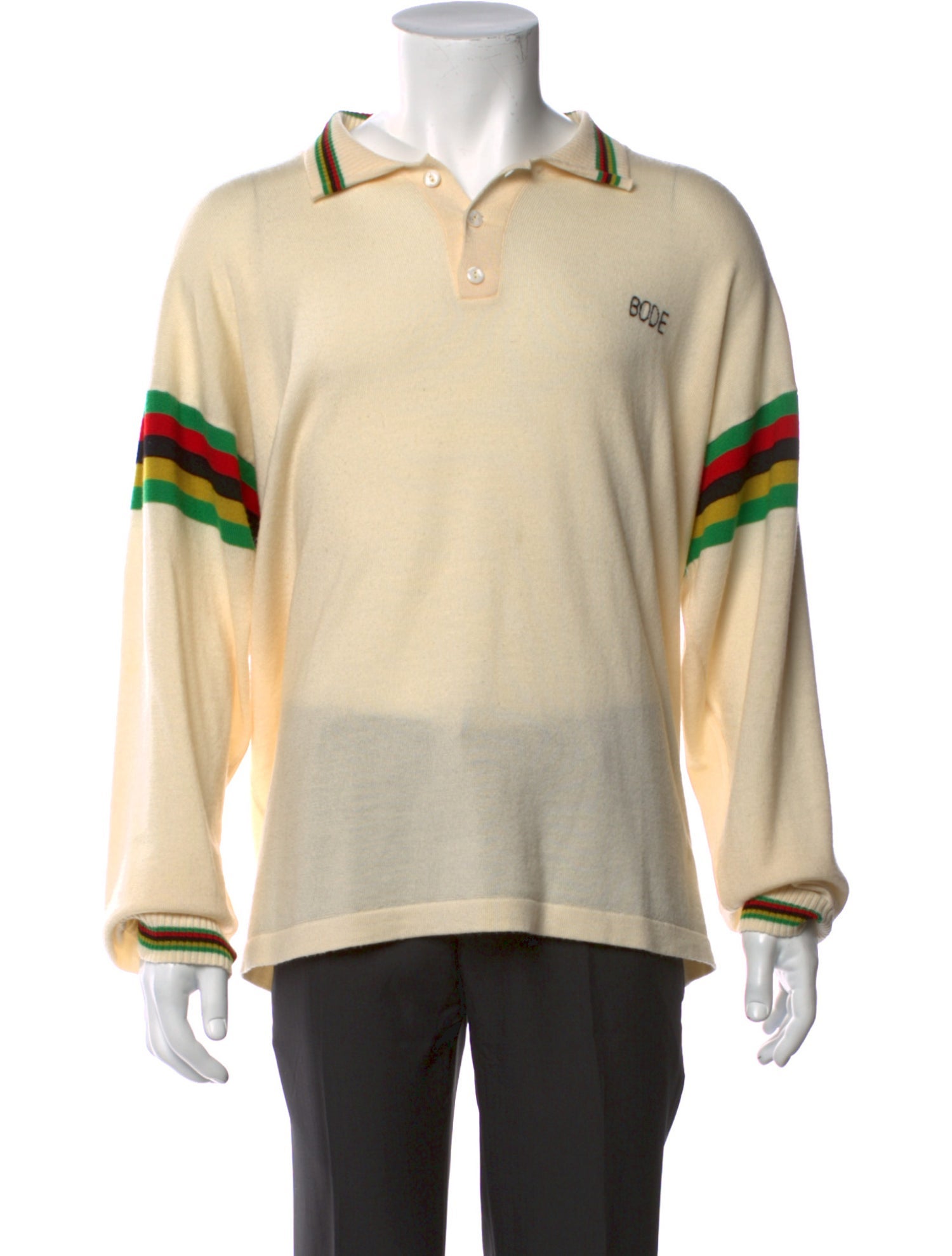 BODE Merino Wool Striped Polo Sweater